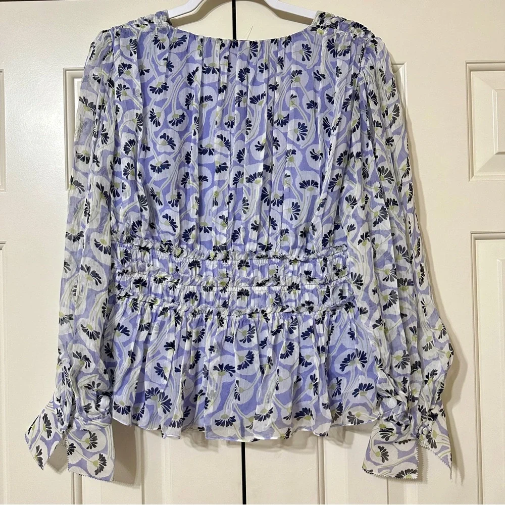 NWT Rebecca Taylor Deco Floral Print Silk Blouse Fleur Aster Ruffle Peplum Sz 8 - Picture 9 of 13